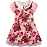 D830 Платье принтованное для девочки, розовый с принтом Крупные цветы
