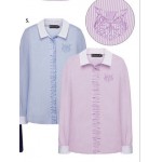 117G2601 Блузка в полоску с длинными рукавами для девочки, цвет голубой или фиолетовый в полоску