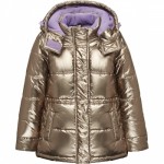 136G1101 Куртка утепленная с капюшоном для девочки, цвет металлик