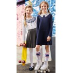 119G4101 Трикотажное платье с кружевным воротничком для девочки, цвет темно-синий и темно-серый меланж